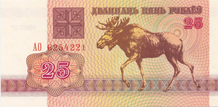 25 Roubles Bielorusse 1992